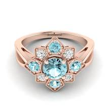 Aquamarine Rose Gold Cluster Engagement Ring Madonna