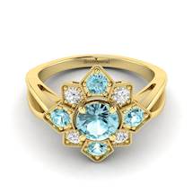 Aquamarine Yellow Gold Cluster Engagement Ring Madonna