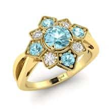 Aquamarine Yellow Gold Cluster Engagement Ring Madonna