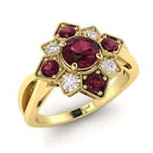 Red Garnets on 18k Yellow Gold Band with CZ Accents