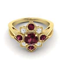 18k Yellow Gold Engagement Ring with CZ and Garnet Gemstones