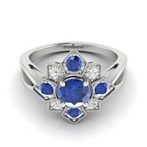 Blue Sapphire White Gold Cluster Engagement Ring Madonna
