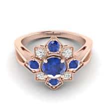 Blue Sapphire Rose Gold Cluster Engagement Ring Madonna