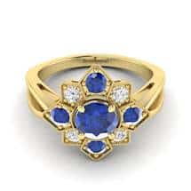 Blue Sapphire Yellow Gold Cluster Engagement Ring Madonna