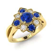 Blue Sapphire Yellow Gold Cluster Engagement Ring Madonna