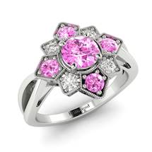 Pink Sapphire White Gold Cluster Engagement Ring Madonna
