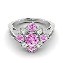 Pink Sapphire White Gold Cluster Engagement Ring Madonna