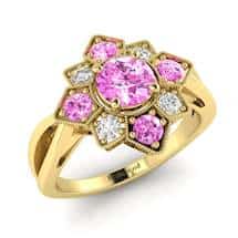 Pink Sapphire Yellow Gold Cluster Engagement Ring Madonna