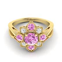Pink Sapphire Yellow Gold Cluster Engagement Ring Madonna