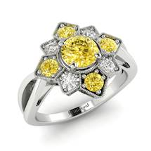 Yellow Sapphire White Gold Cluster Engagement Ring Madonna