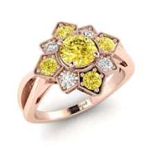 Yellow Sapphire Rose Gold Cluster Engagement Ring Madonna