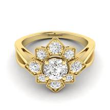 White Sapphire Yellow Gold Cluster Engagement Ring Madonna
