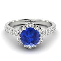 Blue Sapphire White Gold Brilliant Cut Engagement Ring Rosebud