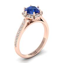 Blue Sapphire Rose Gold Brilliant Cut Engagement Ring Rosebud