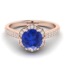 Blue Sapphire Rose Gold Brilliant Cut Engagement Ring Rosebud