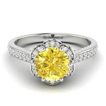 Yellow Sapphire White Gold Brilliant Cut Engagement Ring Rosebud