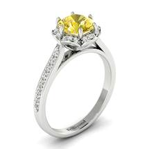 Yellow Sapphire White Gold Brilliant Cut Engagement Ring Rosebud