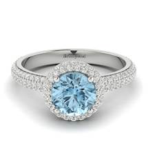 6.5mm Aquamarine with 122 Accent Diamonds on 18k White Gold Band