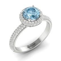 Aquamarine and Diamonds Double Halo Whirlpool Engagement Ring from Brilliyond