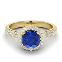 Blue Sapphire Yellow Gold Halo Engagement Ring Whirlpool
