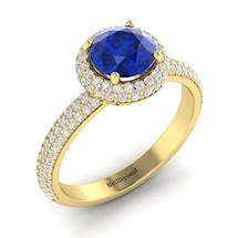Blue Sapphire Yellow Gold Halo Engagement Ring Whirlpool