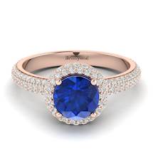 Blue Sapphire Rose Gold Halo Engagement Ring Whirlpool