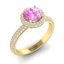 Pink Sapphire Yellow Gold Halo Engagement Ring Whirlpool