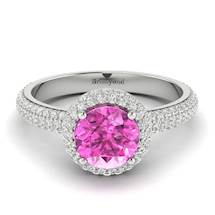 Pink Sapphire White Gold Halo Engagement Ring Whirlpool