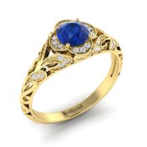 Blue Sapphire Yellow Gold Vintage Engagement Ring Country Road