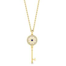Blue Sapphire Yellow Gold Key Necklace Vortex