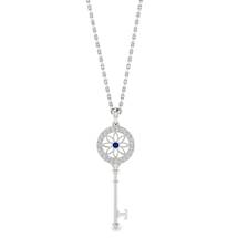 Blue Sapphire White Gold Key Necklace Vortex