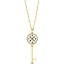 Blue Sapphire Yellow Gold Key Necklace Nexus