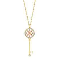 Pink Sapphire Yellow Gold Key Necklace Nexus
