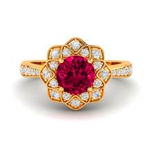 Ruby Yellow Gold Floral Halo Engagement Ring Santorini