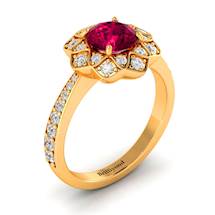 Ruby Yellow Gold Floral Halo Engagement Ring Santorini
