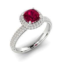 Cushion Cut Red Ruby on 18k White Gold