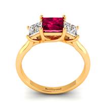 Three Stone Ruby Princess Cut Engagement Ring