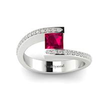 Cushion Cut Ruby Engagement Ring set in a Tension White Gold by Brilliyond