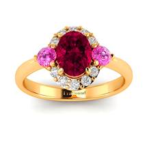 Oval Ruby Gem with Pink Sapphire Accents on 18k Yellow Gold Band