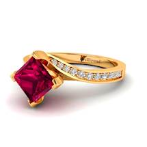 Cushion Cut Red Ruby on a Semi-twisted 18k Yellow Gold Band