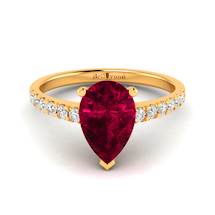 Pear Shape Ruby Gem with Diamond Paves on Yellow Gold