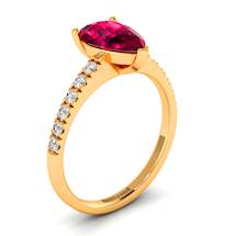 6x4 Pear Ruby and 12 Genuine Diamonds on 18k Yellow Gold Band