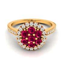 7 x 2.5mm Ruby and 40 x Accent Diamonds on 18k Yellow Gold Band