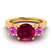 6.5mm Ruby, 2x3.5mm Pink Sapphire and 10 Accent Diamonds on 18k Yellow Gold