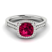 Ruby Cushion Cut Engagement Ring with Natural Diamond Halo