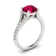 Red Ruby and Conflict-free Diamonds on 18k White Gold Band