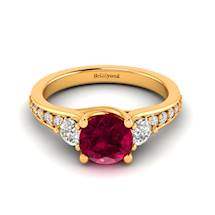 Red Ruby and Diamonds Three Stone Engagement Ring by Brilliyond