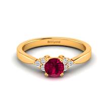 4mm Round Ruby with 6 Diamond Accents on Yellow Gold