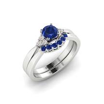Blue Ceylon Sapphires and Diamonds on 18k White Gold Bands