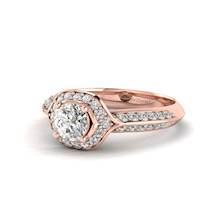 Diamond Halo Engagement Ring Meneka with Double Diamond Channels in Rose Gold 